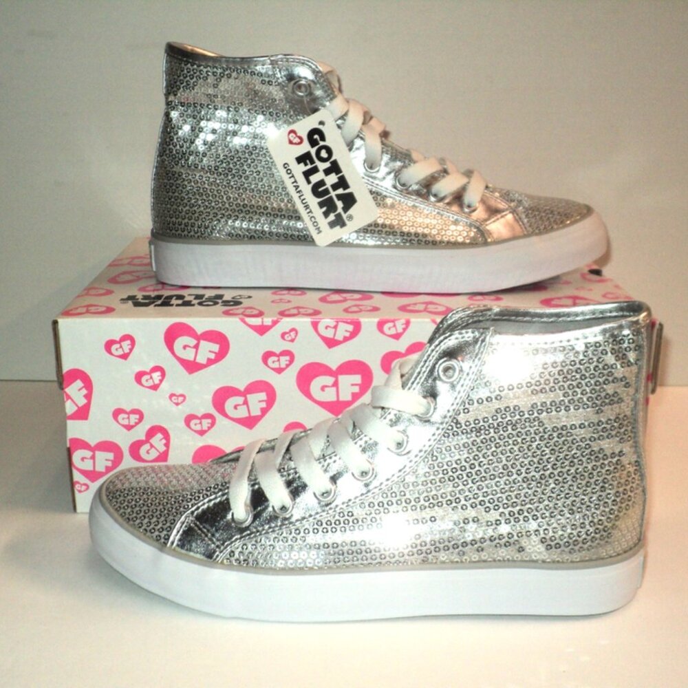 Gotta Flurt Disco II Hi Silver Sequin Sneaker Shoes Women's 7.5 Hip Hop Dance NE